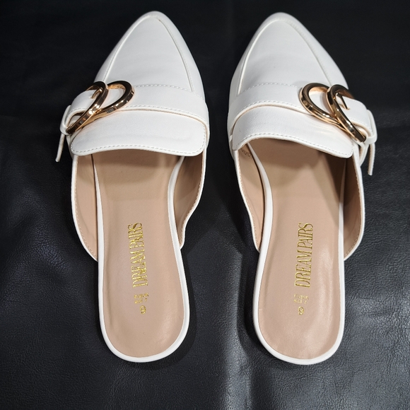Dream Pairs Women's White Pointed Toe Flat Slip On Mules Size 9 - Picture 10 of 16